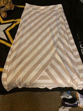 Athleta Beige and White Striped Midi Wrap Skirt